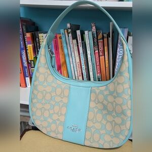 Coach Aqua and Tan Shoulder Bag